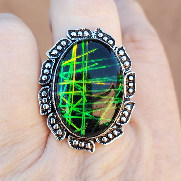 New Unique Dichroic Glass 925 Silver Ring. - Picture 14 of 16